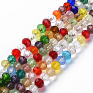 Faceted Glass Beads Strands, Rondelle, Colorful, 4x3.5mm, Hole: 0.9mm, about 124~128pcs/strand, 16.93 inches(43cm)(X-GLAA-S197-001B-B01)