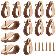 NBEADS 12 Sets PU Leather Door Handles, for Cabinet Door Straps Replacement Accessories, Gold, 141x24.5x2.5~8.5mm, Hole: 3.5~5mm, 24x7.5mm, 12sets(FIND-NB0001-49)