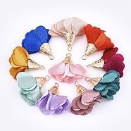 Iron Pendants, with Cloth, Flower, Golden, Mixed Color, 28~32x25~37mm, Hole: 1~4mm(X-FIND-T033-02)