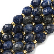 Natural Sodalite Beads Strands, Faceted, Oval, with Seed Beads, 8~9x6~8mm, Hole: 1~1.2mm, about 17~19pcs/strand, 7.09~7.87 inch(18~20cm)(G-N342-57)