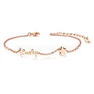 SHEGRACE Titanium Steel Link Anklets, with Cable Chains and Lobster Claw Clasps, Star and Word Lucky, Rose Gold, 7-7/8 inch(20cm)(JA184A)