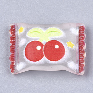 Resin Cabochons, Cherry Pattern, Candy, Red, 15x21x6mm(CRES-Q210-10D)