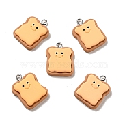 Opaque Resin Pendants, Bread with Smiling Face Charm, Imitation Food, with Platinum Tone Iron Loops, Camel, 24x18.5x5mm, Hole: 2x2.7mm(X-RESI-G043-D01)