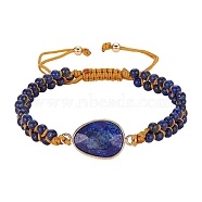 Natural Lapis Lazuli Teardrop Link Braided Bead Bracelet, Double Line Gemstone Adjustable Bracelet for Women, Inner Diameter: 2-1/8~3-3/8 inch(5.4~8.6cm)(BJEW-SZ0002-54B)