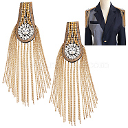 Fashion Iron Chain Tassel Epaulettes, Sew on Felt Cloth Shoulder Badge, with Plastic Finding, Golden, 260x58x15mm(AJEW-WH0419-16G)