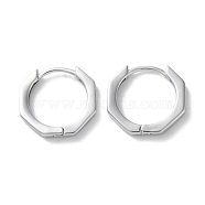 999 Sterling Silver Polygon Hoop Earrings, Platinum, 15x2mm(EJEW-P296-30P)