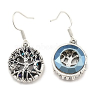 Alloy Tree of Life Dangle Earrings with Glass for Women, Antique Silver, 35x16.5mm(EJEW-C061-02AS)