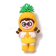 PVC Plastic Pendants, Girl with Fruit, Pineapple, 64x34x24.5mm, Hole: 3mm(KY-H007-01B)