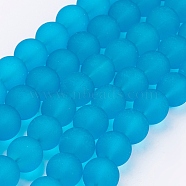 Transparent Glass Bead Strands, Frosted, Round, Dark Turquoise, 10mm, Hole: 1.3~1.6mm, about 80pcs/strand, 31.4 inch(X-GLAA-S031-10mm-37)