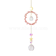 Crystal Glass with Cherry Quartz Glass Sun Catcher Pendant, Rainbow Maker, DIY Garden & Home Decoration, 300~400mm(PW-WG84674-06)