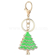 Golden Tone Alloy Enamel Big Pendants, with Rhinestone, Christmas Tree Charm, Lime Green, 58x45mm(FIND-PW0016-01C)