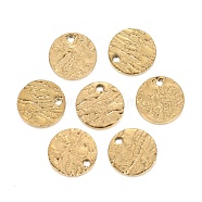 Ion Plating(IP) 304 Stainless Steel Charms, Textured, Laser Cut, Flat Round, Golden, 10x1mm, Hole: 1.4mm(STAS-I157-09B-G)