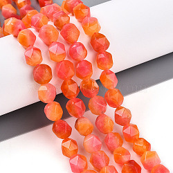 Dyed Natural White Jade Beads Strands, Two Tone, Faceted, Star Cut Round Beads, Tomato, 7~8x6~7.5x6~7.5mm, Hole: 1mm, about 48~49pcs/strand, 14.17~15.35''(36~39cm)(G-T139-8mm-45V)