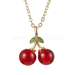 Lampwork Pendant Necklaces for Women, Cherry, Golden, 15.55 inch(39.5cm)(NJEW-JN04807)