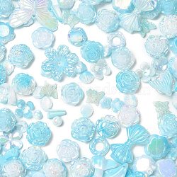 Rainbow Iridescent Plating Acrylic Beads, Pearlized, Mixed Shapes, Blue, 10~40x11~42x4~11mm, Hole: 1.7mm(OACR-U006-01E)