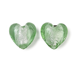 Handmade Lampwork Beads, Heart, Light Green, 14.5~15.5x15~15.5x9~10mm, Hole: 1.8mm(LAMP-Q005-06F)