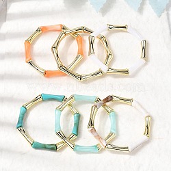 Plating Resin Beads Stretch Bracelets for Women, Bamboo, Long-Lasting Plated, Golden Plated, Inner Diameter: 2-1/8 inch(5.45cm)(BJEW-P374-02G)