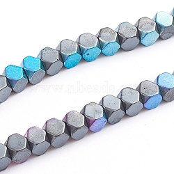 Electroplated Non-magnetic Synthetic Hematite Beads Strands, Half Plated, Faceted, Cube, Multi-color Plated, 4x4x4mm, Hole: 1.2mm, about 108 pcs/Strand, 16.14 inch(41 cm)(G-L562-08B)