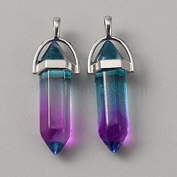 Glass Double Terminal Pointed Pendants, Bullet Charms, with Platinum Alloy Findings, Dark Violet, 42x13x10mm, Hole: 3.5x5mm(G-WH0016-41H)