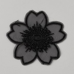 Organza Embroidery Sew on Appliques, Sewing Craft Decoration for Wedding Dress, Cheongsam, Flower, Black, 55x55x1.5mm(PATC-WH0008-61D)
