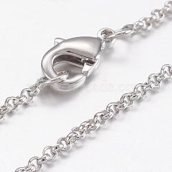 Brass Chain Necklaces, Cross/Rolo Chain, with Lobster Claw Clasps, Real Platinum Plated, 17.4 inch(44.3cm), 1.5mm(MAK-L009-10P)