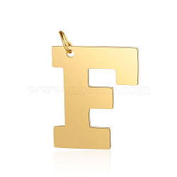 201 Stainless Steel Pendants, Letter, Golden, Letter.F, 29.5x25x1.5mm, Hole: 4.5mm(STAS-S105-T585G-F)