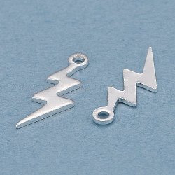 Brass Charms, Lightning, 925 Sterling Silver Plated, 12x4x0.5mm, Hole: 1mm(X-KK-Y003-08S)