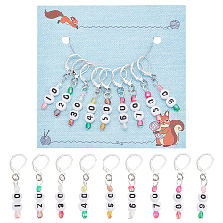 9Pcs 9 Style Acrylic Pendant Stitch Markers, with Brass Leverback Earring Findings, Flat Round, Mixed Color, 4.5cm, 1pc/style(HJEW-NB00002)