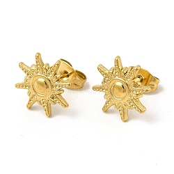Ion Plating(IP) 304 Stainless Steel Sun Stud Earrings for Women, Real 18K Gold Plated, 12.5mm, Pin: 0.8mm(EJEW-I281-04G)