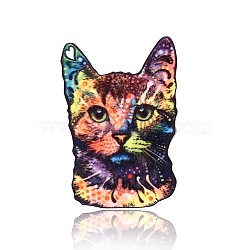 Acrylic Flower Print Cat Brooch, for Backpack Clothes, Colorful, 55x40mm(PW-WG60493-04)