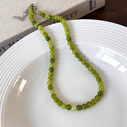 6mm Round Dyed Natural Green Agate Beaded Necklaces Handmade Natural Stone Collar Layered Accessory, 14.96 inch(38cm)(EH7901)