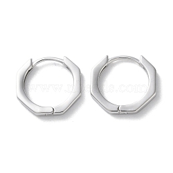 999 Fine Silver Polygon Hoop Earrings, Platinum, 15x2mm(EJEW-P296-30P)