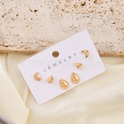 Brass Stud Earring Sets for Women, Moon & Teardrop, Real 18K Gold Plated, 7~10.5x5~7.5mm, 3 Pairs/set(EJEW-F352-01G-02)