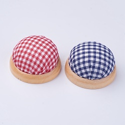 Cloth Needle Pin Cushions, with Wood, Half Round/Dome, Mixed Color, 72x43mm, Hole: 3mm(DIY-G001-01)