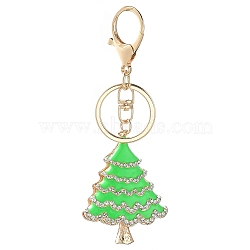 Golden Tone Alloy Enamel Big Pendants, with Rhinestone, Christmas Tree Charm, Lime Green, 58x45mm(FIND-PW0016-01C)