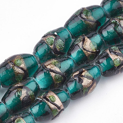 Handmade Gold Sand Lampwork Beads, Drum, Dark Cyan, 15~18x10~12mm, Hole: 1.5~2mm(LAMP-T006-01C)