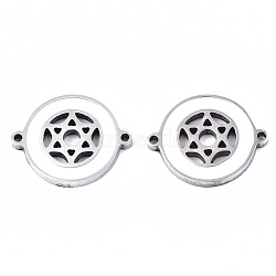 304 Stainless Steel Enamel Links Connectors, Laser Cut, Flat Round with Star of David, White, Stainless Steel Color, 14.5x18.5x2mm, Hole: 1.2mm(STAS-S080-018P-A)