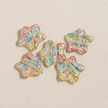 15Pcs Printed Resin Beads, Star, with Glitter Powder, Colorful, 15x16x6mm, Hole: 1.8mm