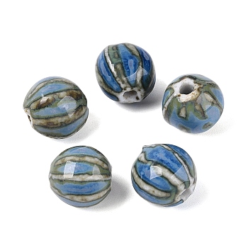 Handmade Vintage Porcelain Beads, Fancy Antique Glazed Porcelain, Oval with Curcumbitate, Cornflower Blue, 11~11.5x10~11.5mm, Hole: 1.8~2mm