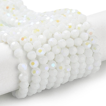 Opaque Glass Beads Strands, Faceted, Round, White, 4mm, Hole: 0.8mm, about 93~95pcs/strand, 14.37~14.49''(36.5~36.8cm)