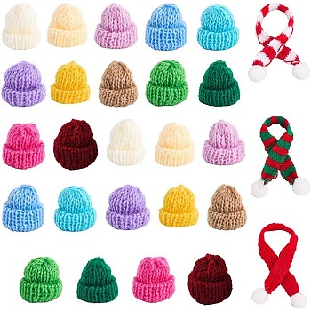 30Pcs 15 Styles Acrylic Fiber Cap Crafts Decoration, for DIY Jewelry Crafts Earring Necklace Hair Clip Decoration with Mini Knitting Wool Yarn Scarf, Mixed Color, 50x32mm, 2pcs/style