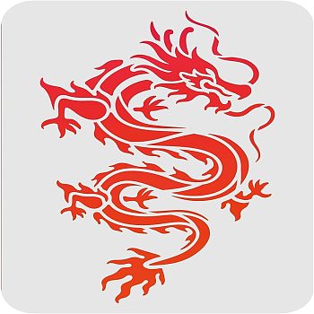 Large Plastic Reusable Drawing Painting Stencils Templates, for Painting on Scrapbook Fabric Tiles Floor Furniture Wood, Rectangle, Dragon Pattern, 297x210mm