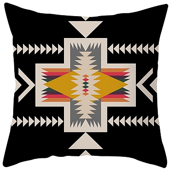 Polyester Pillow Covers, Bohemian Style Pattern Cushion Cover, for Couch Sofa Bed, Square, without Pillow Filling, Black, 450x450mm