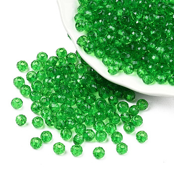 Transparent Acrylic Beads, Faceted, Rondelle, Green, 4x3.5mm, Hole: 1.5mm, about 14000pcs/500g