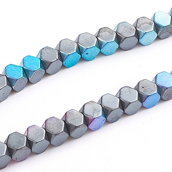 Electroplated Non-magnetic Synthetic Hematite Beads Strands, Half Plated, Faceted, Cube, Multi-color Plated, 4x4x4mm, Hole: 1.2mm, about 108 pcs/Strand, 16.14 inch(41 cm)