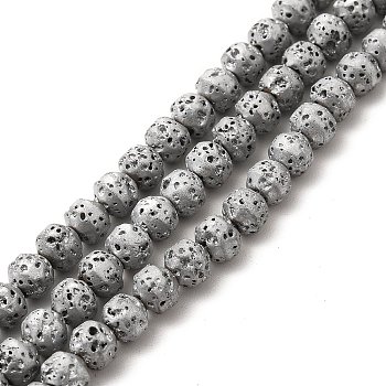 Electroplated Natural Lava Rock Beads Strands, Bicone, Silver Plated, 4x5mm, Hole: 0.8mm, about 89~90pcs/strand, 15.35~15.55 inch(39~39.5cm)