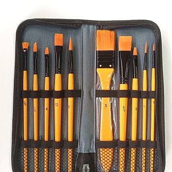 Paint Wood Brushes Set, with Aluminium Tube, for DIY Oil Watercolor Painting Craft, Orange, 17.7~20.2x0.4~2.5cm, 10pcs/set