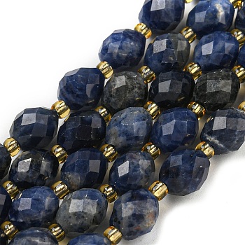 Natural Sodalite Beads Strands, Faceted, Oval, with Seed Beads, 8~9x6~8mm, Hole: 1~1.2mm, about 17~19pcs/strand, 7.09~7.87 inch(18~20cm)