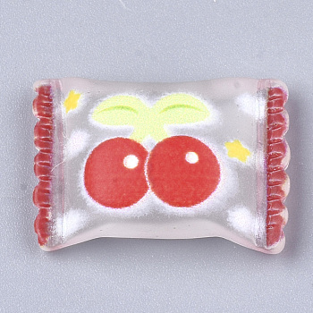 Resin Cabochons, Cherry Pattern, Candy, Red, 15x21x6mm