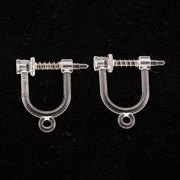 304 Stainless Steel Clip-on Earring Findings, Environmental Protection Plastic, U-Shaped, Stainless Steel Color, 13.5x13x3mm, Pin: 1mm